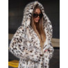 Manteau linx blanc ample fausse fourrure a capuche et manches longues